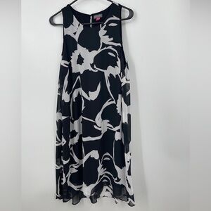 Vince Camuto Size M Black White Sleeveless Flowing Hi-low Dress EUC